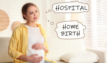 Young,Pregnant,Woman,On,Sofa,At,Home.,Choice,Between,Hospital